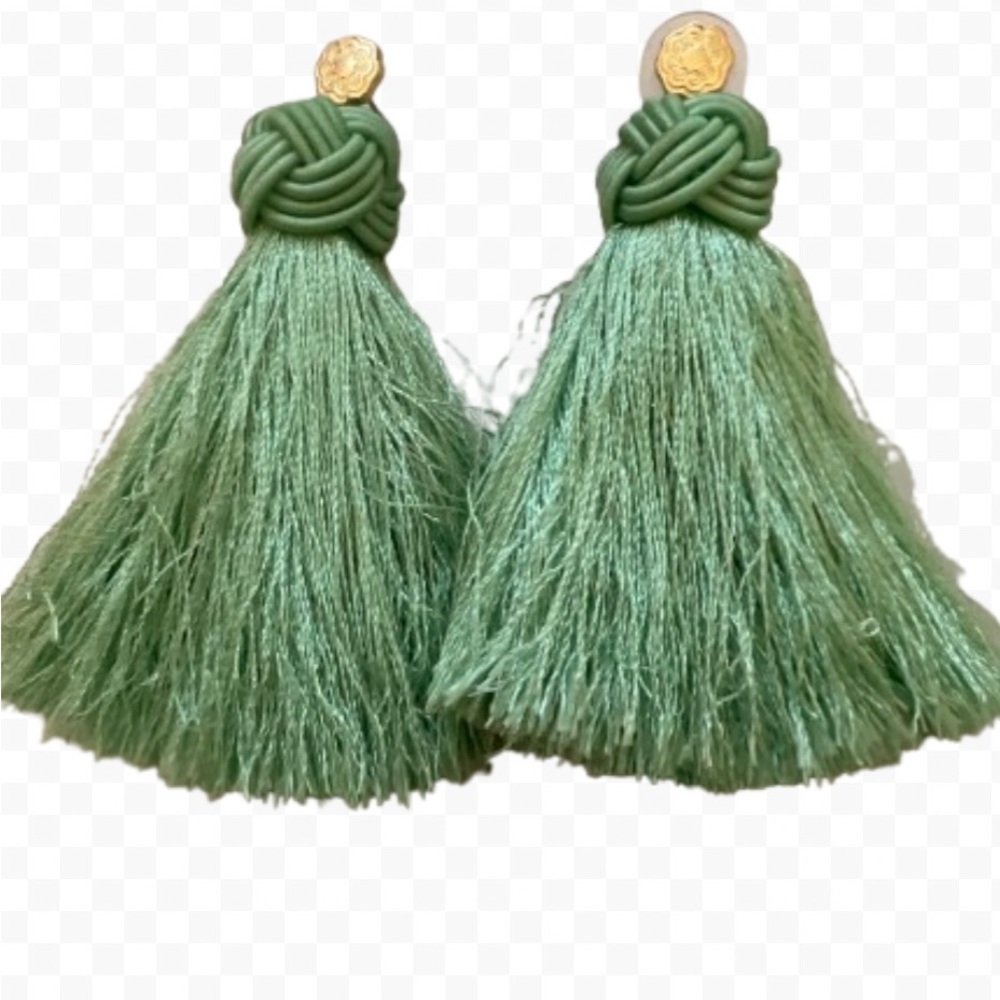 Hart Top Knot Lightweight Green Tassel Drop Earrings